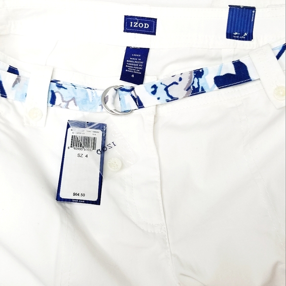 Izod White 11" Belted Bermuda Shorts sz4 NWT - Picture 5 of 9